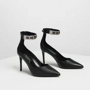 BRAND NEW Metallic Cuff Leather Heels BLACK